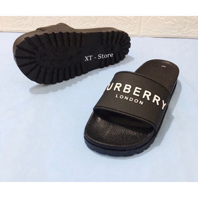 Dép BURBERRY Họa Tiết Chữ Nổi - Dép Quai Ngang Nam Nữ Đế Cao Su Cao 5 Cm