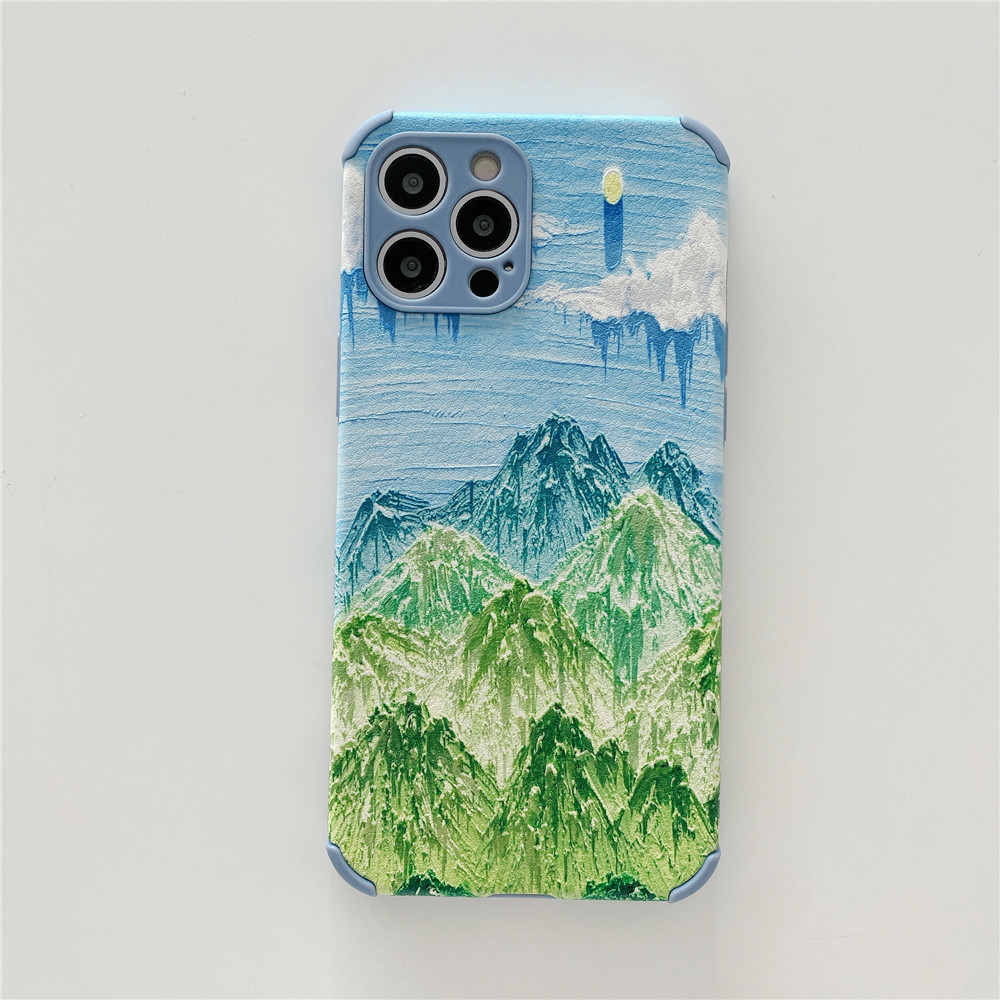 Beautiful Green Mountain Imitation Leather Case Xiaomi Mi 8 9 10 11 Pro Mi10 lite Redmi Note 7 8 9 K20 K30 K40 Note9 Note8 Note7 Casing Soft TPU Silicone Simple Cover