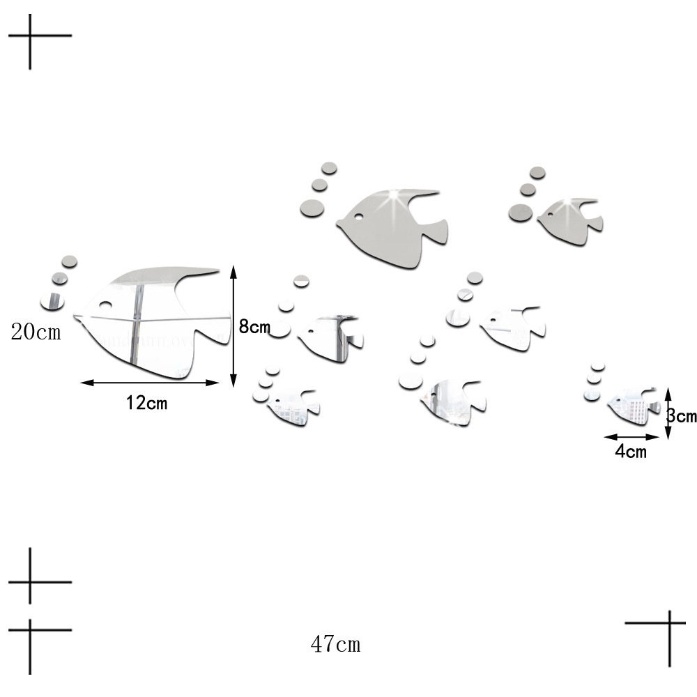 Set 32 Miếng Dán Tường 3D Tráng Gương Hình Cá Có Thể Tháo Gỡ