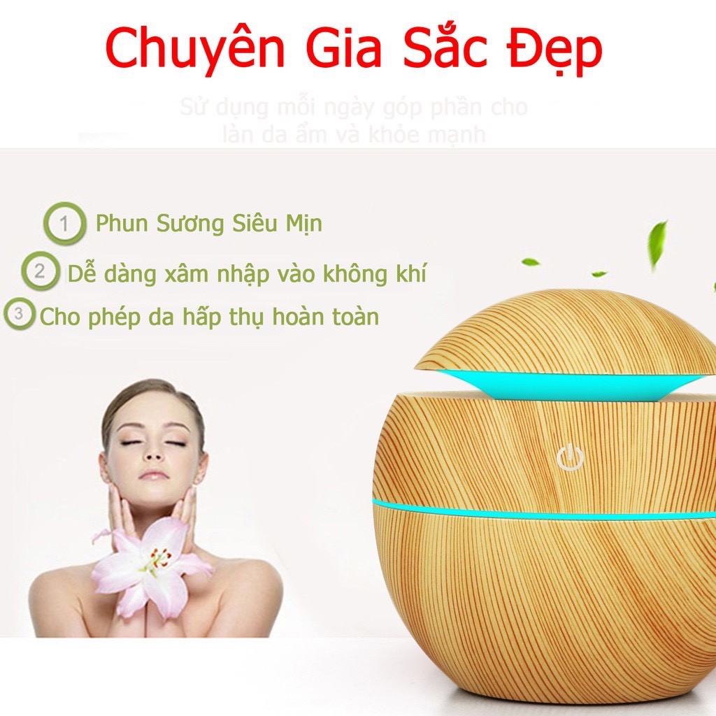 Máy xông tinh dầu ván gỗ tròn cao cấp - máy khuếch tán lọc không khí diệt khuẩn tiện lợi.