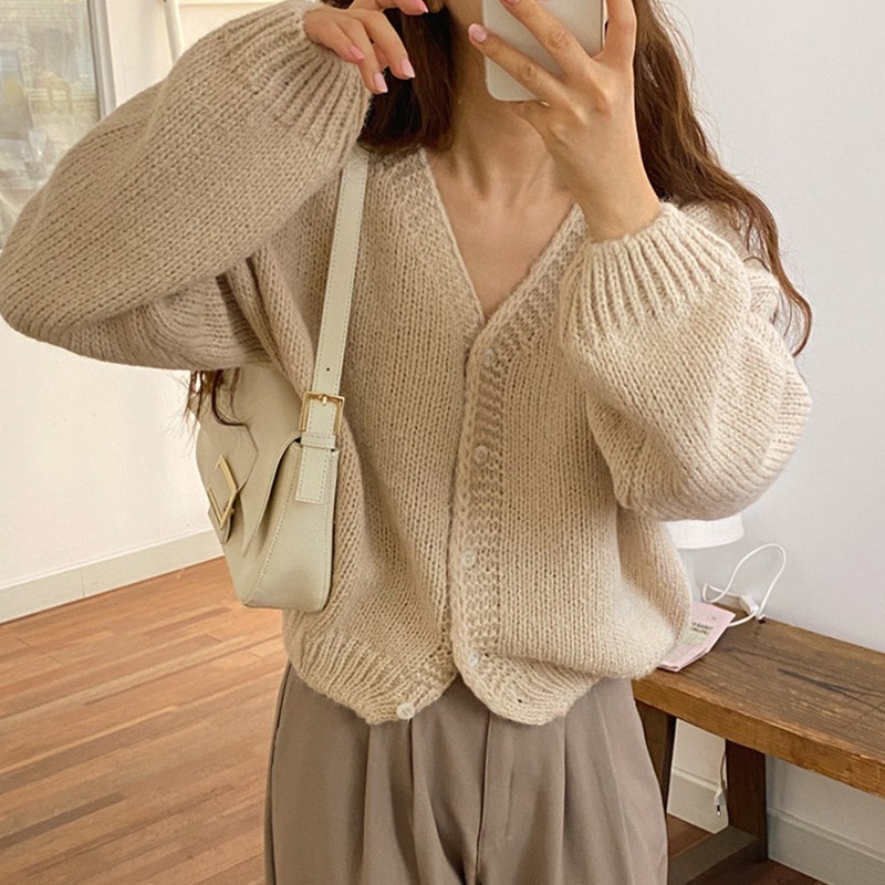 Áo cardigan dệt kim mỏng dáng rộng kiểu retro Pháp dễ thương