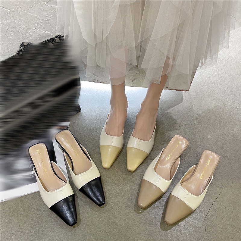 Dép cao gót mũi nhọn phong cách retro Pháp cho nữ
