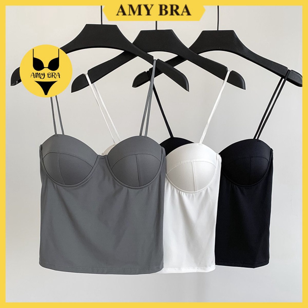 Áo Bra 2 Dây Cúp Ngực Tạo Khe - Áo Thun Croptop Chất Su Mịn Thoáng Mát AMYBRA B5026