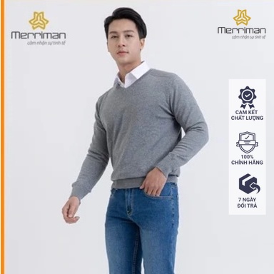 Áo len nam cổ tim tay dài thời trang Merriman mã THMAL026 màu xám
