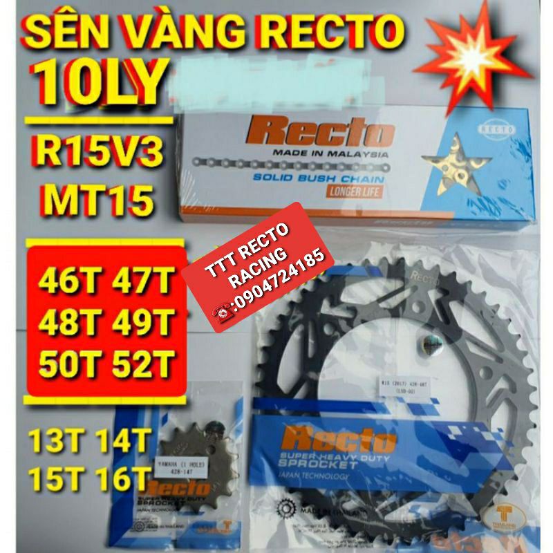 NHÔNG SÊN DĨA 10LY R15V3/MT15/FZ 155i/XSR 155 46T 47T 48T 49T 50T 52T RECTO NHÔNG 13T 14T 15T 16T