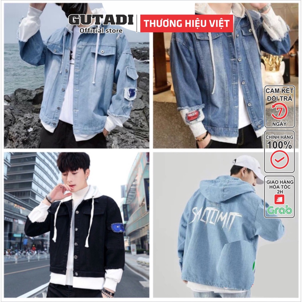 Áo Khoác Jean Nam Liền Mũ Nỉ Áo Jean Có Nón Nam Nữ Đẹp Cao Cấp Xu hướng Hot hiện nay- GUTADI