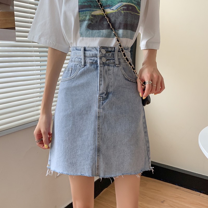 Xiaozhainv  Chân Váy Jean Chữ A Lưng Cao Thời Trang Cho Nữ