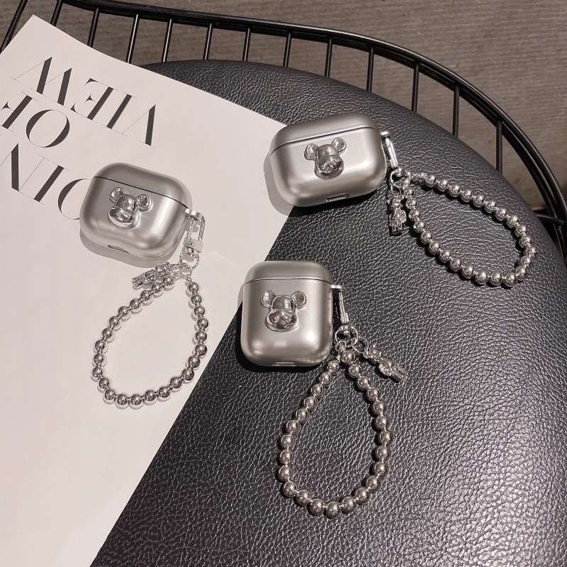 Vỏ Bảo Vệ Hộp Sạc Tai Nghe AirPods Pro 3 2 1 Mạ Điện Họa Tiết Chú Gấu bearbrick Sang Trọng Kèm Dây Đeo Tiện Dụng