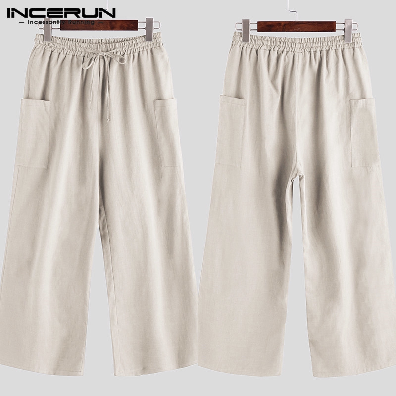 INCERUN Quần cotton linen màu trơn phong cách cổ điển dành cho nam