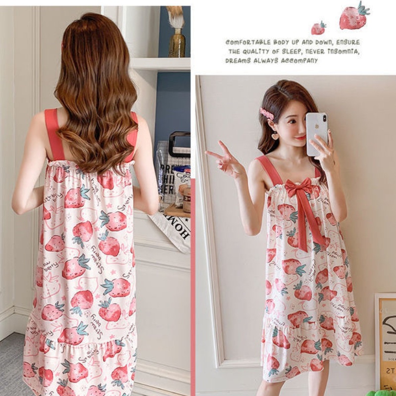 Đồ ngủ Hai Dây Dáng Rộng Họa Tiết Hoạt Hình Thời Trang Mùa Hè Cho Nữ