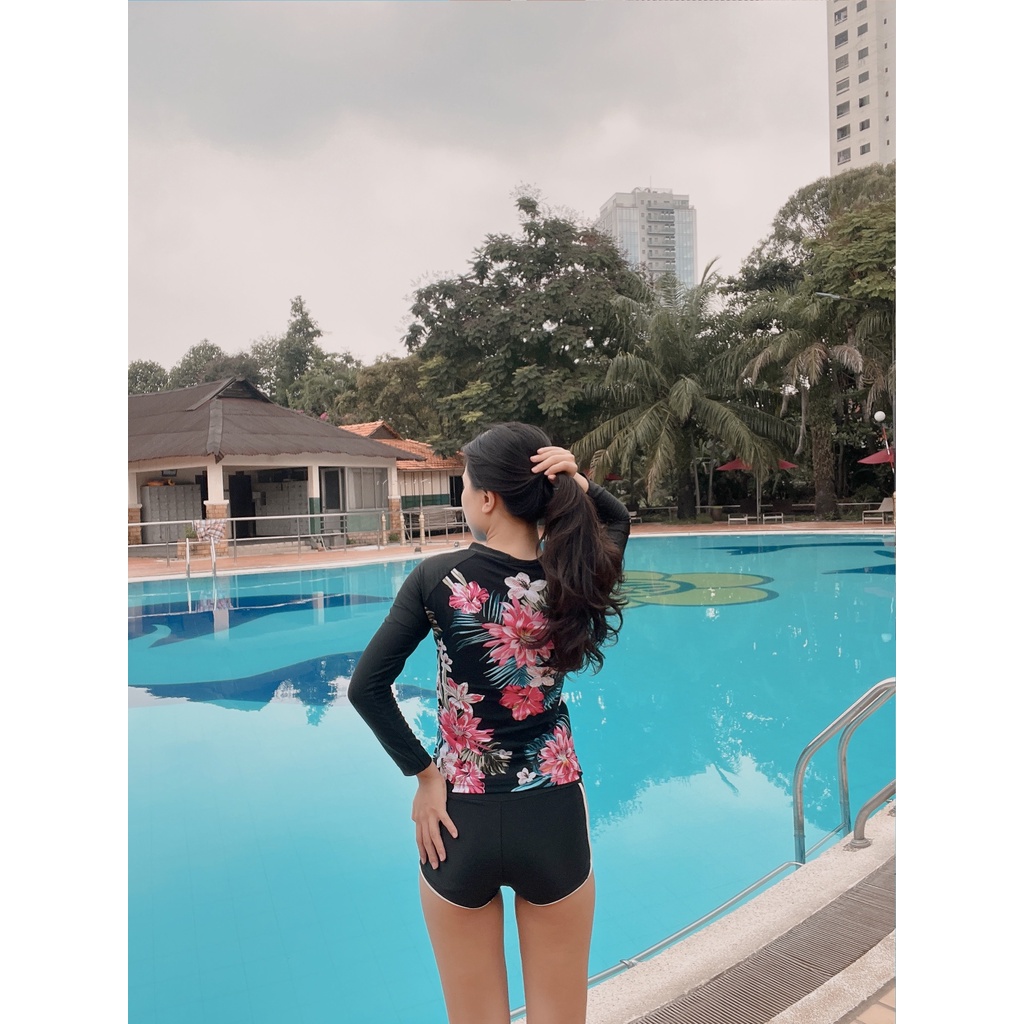 ĐỒ BƠI NỮ BIKINI HOA LÁ tay dài giá rẻ kín đáo dài người -JAMI-atd103