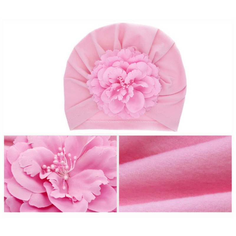 Nón trùm đầu màu trơn có hoa xinh xắn cho bé