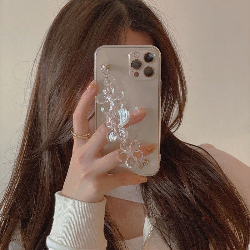 Ốp lưng điện thoại TPU dẻo hình bướm trong suốt có dây đeo chống va đập trượt cho for IPHONE 13 Pro Max 12 11 PRO MAX 78 PLUS Se20