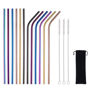 Set 6 ống hút nhiều màu bằng thép không gỉ + 6 cọ rửa + 3 cọ vệ sinh