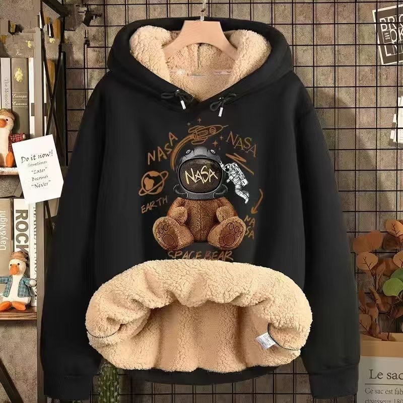 Áo Hoodie Lông Cừu Dày Dặn Dáng Rộng Thời Trang Thu Đông Năm Mới Dành Cho Cặp Đôi