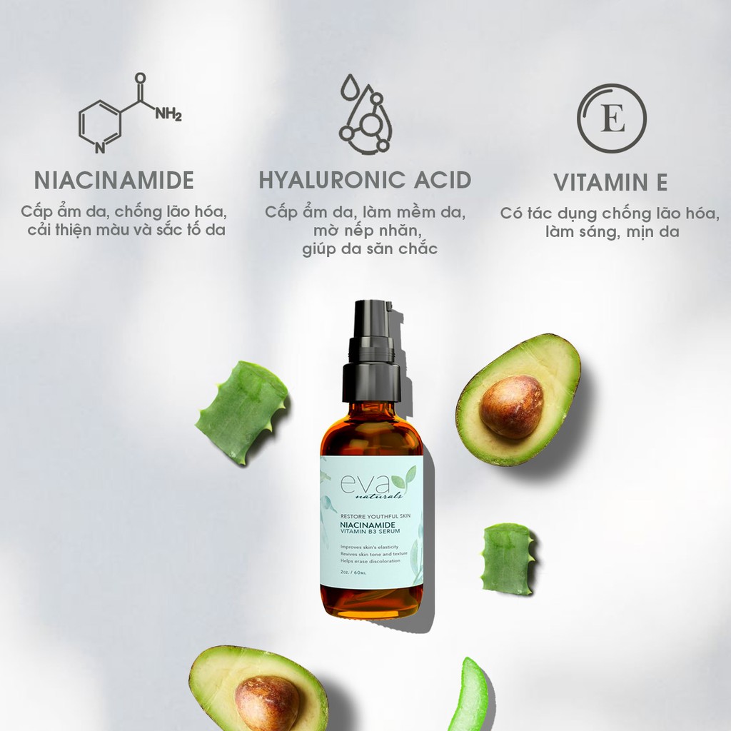 Serum Giúp Da Mịn Màng, Se Khít Lỗ Chân Lông Eva Naturals Niacinamide Vitamin B3 Serum 60ml | BigBuy360 - bigbuy360.vn