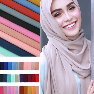 Image of Jifang High Quality Heavy Bubble Chiffon Plain Shawl Tudung Muslim Head Scarf Hijab Shawls 60 colors WJ46