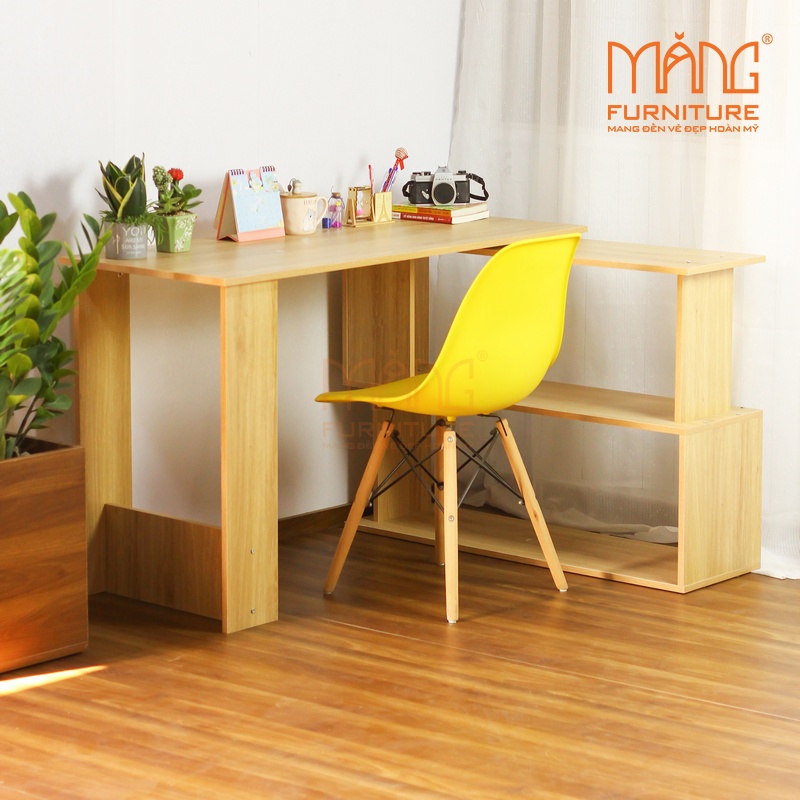 Bàn làm việc gỗ MDF xoay 360 độ tinh tế - Bàn học có giá sách cỡ lớn hiện đại BLV12