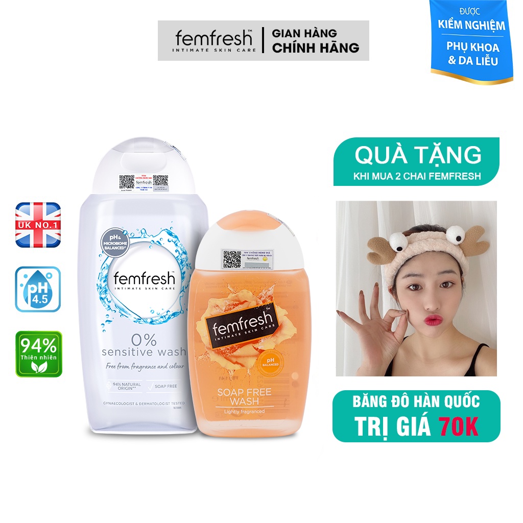 [MUA 2 TẶNG 1] Combo Dung Dịch Vệ Sinh Phụ Nữ Femfresh Dành Cho Da Nhạy Cảm 0% 250ml &amp;Dùng Hàng Ngày Femfres Daily 150ml