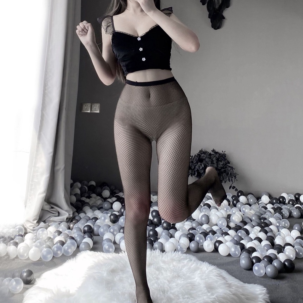 Vớ lưới sexy ren cosplay sexy Quenquen Store hoa văn lưới đen đủ kích cỡ T1
