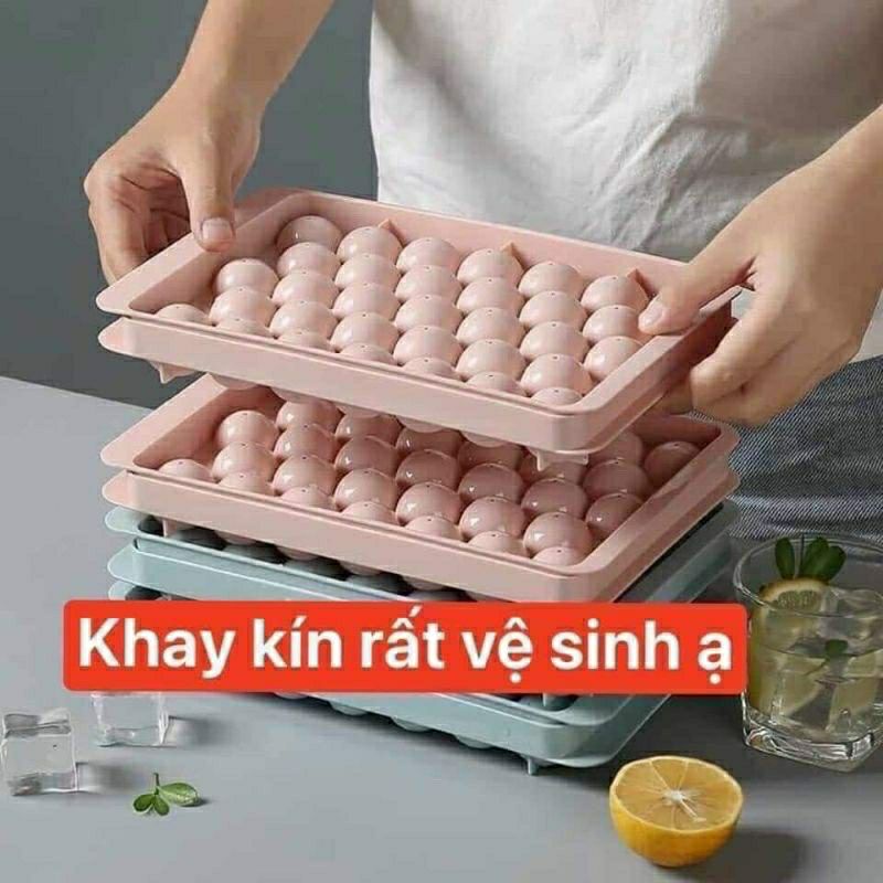Khuôn thạch bi nhựa tròn làm hoa quả trái cây/ khuôn rau câu, khay đá viên tròn 33 viên.
