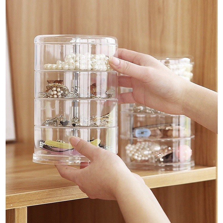 Kệ đựng mỹ phẩm đẻ bàn trong suốt kệ đựng mỹ phẩm nhà tắm mini xoay 360 độ có nắp 4 tầng tiện lợi MiibooShi SF1847