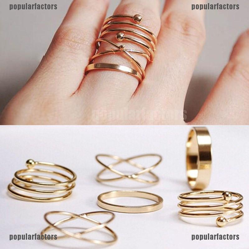 Set 6 Nhẫn Hợp Kim Phong Cách Punk Cá Tính