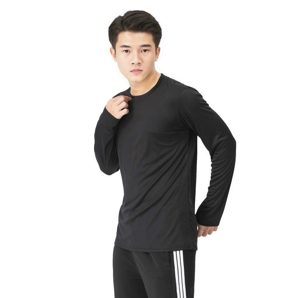 Áo giữ nhiệt nam chất cotton mỏng mịn, áo thể thao dài tay co giãn tốt, dáng ôm body