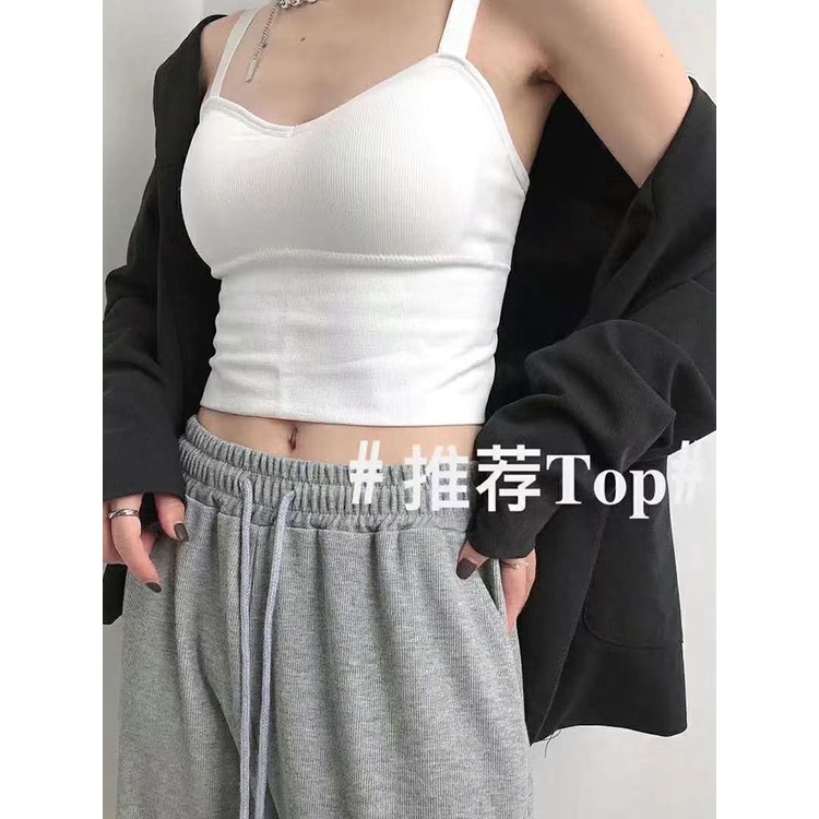 Áo Croptop Xiaozhainv Thiết Kế Hai Dây Đeo Màu Trơn Kiểu Hàn Quốc Gợi Cảm