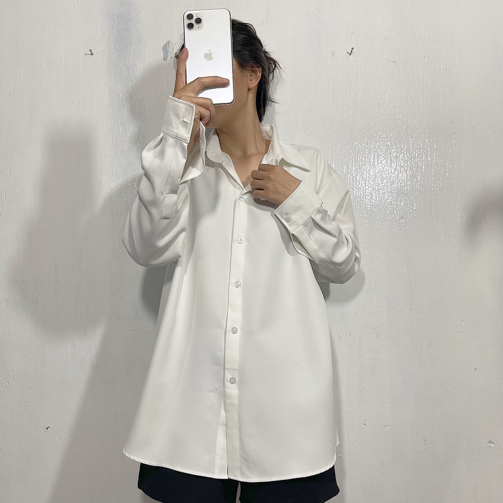 Áo sơ mi công sở Nam tay dài nhiều màu Form rộng chất vải lụa-Unisex_2022