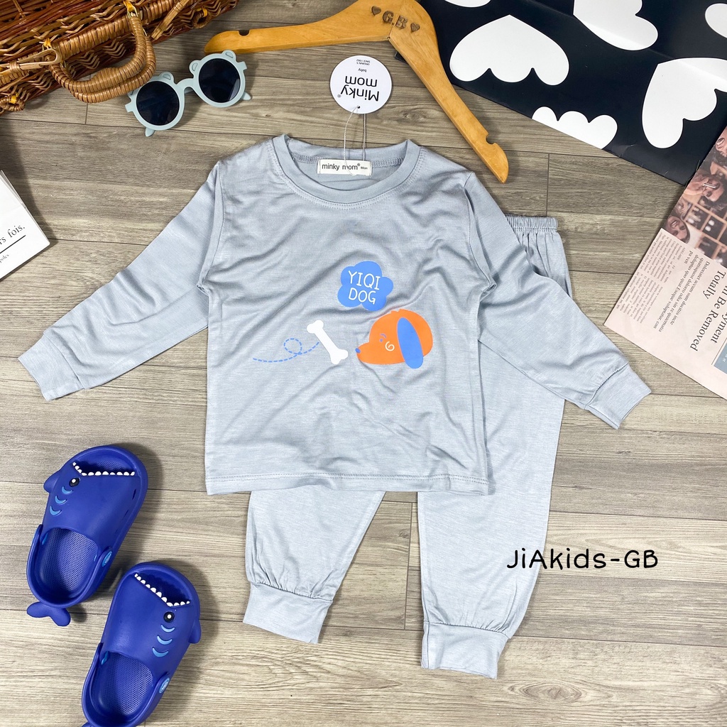 Bộ Dài Tay THUN LẠNH MINKY MOM Vải Trơn Bo Gấu In Hình Cho Bé TD-IN61