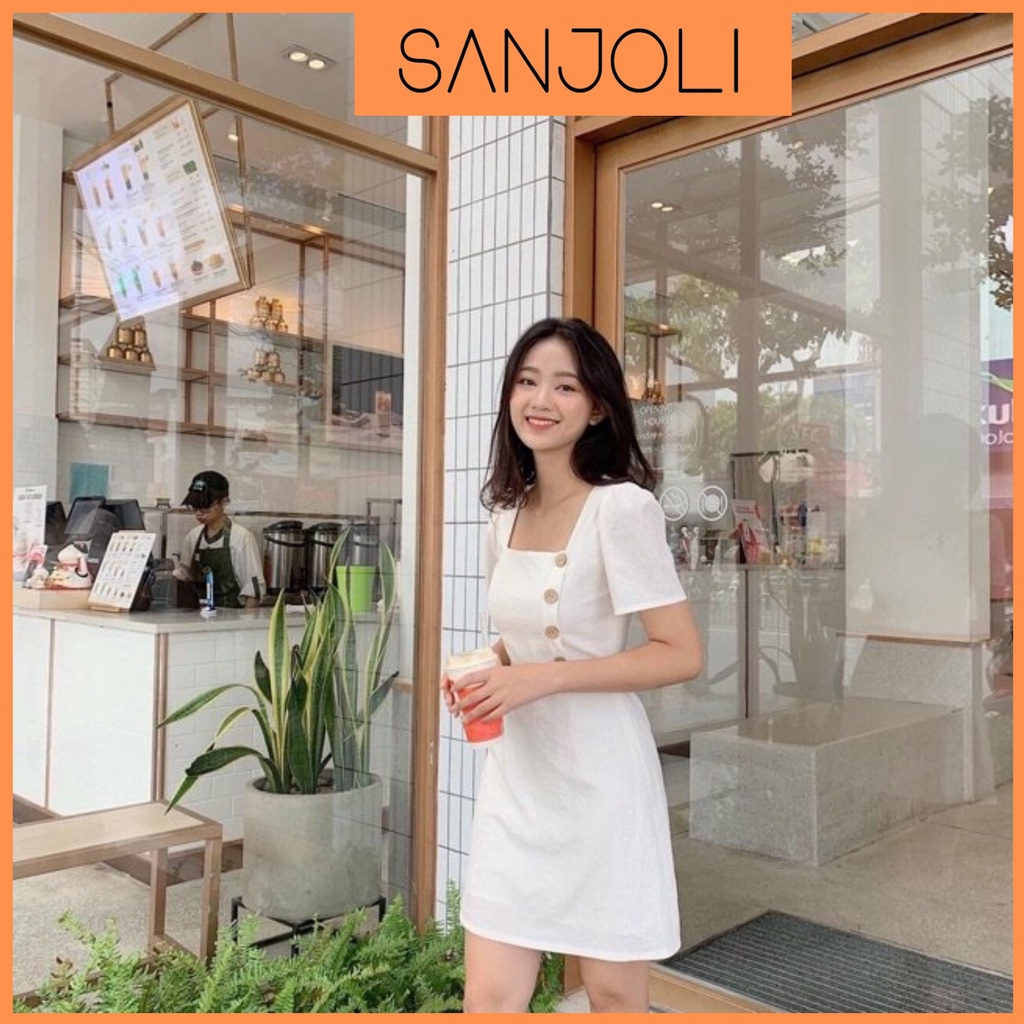 Đầm công sở SANJOLI Váy Cổ Vuông Body Sang Trọng Thiết Kế Hàn Quốc Đẹp Trẻ Trung Trắng Đen VD012