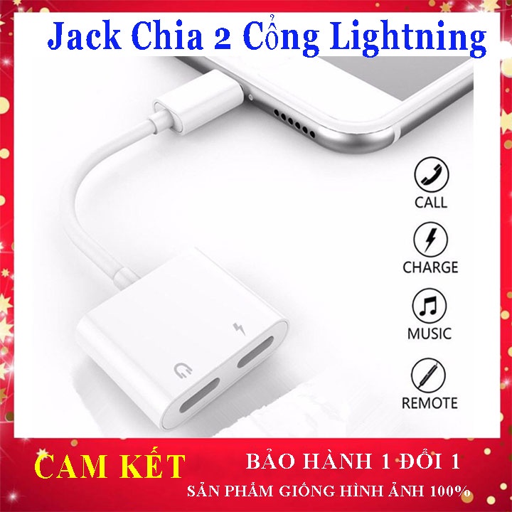 Cáp chia cổng Lighting thành 2 cổng vừa sạc vừa cắm tai nghe cho táo - Jack 2 cổng dẹt tai nghe táo