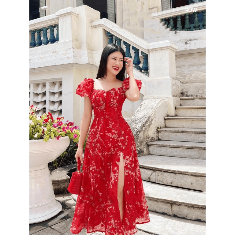 (FREE SHIP) ĐẦM VOAN XẺ ĐÙI MÀU ĐỎ CHỨNG TỎ YÊU ANH CỰC HOT HHP