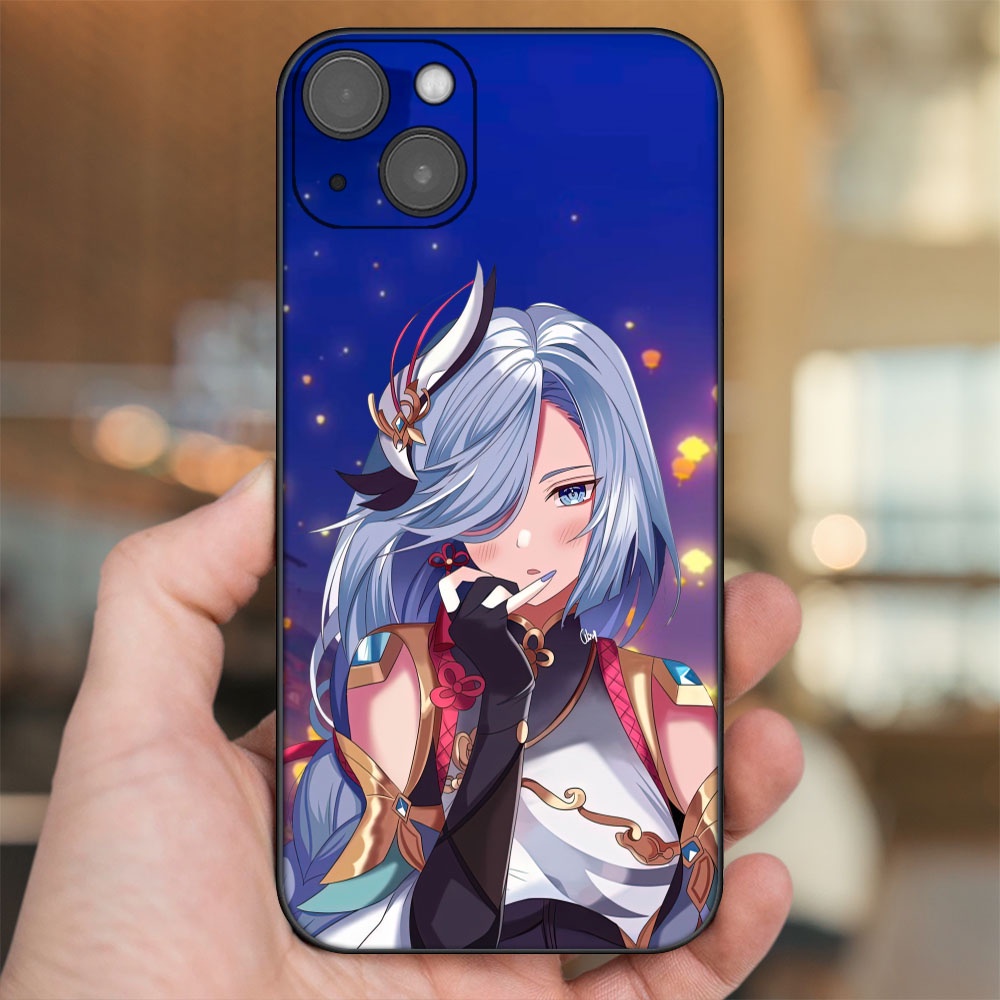 Ốp lưng iPhone 14 Plus dẻo đen cạnh vuông in hình Shenhe Genshin Impact