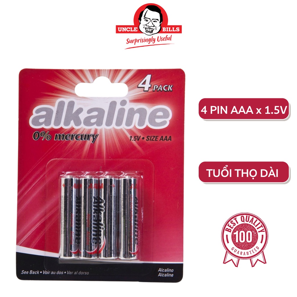 Bộ 4 Pin tiểu pin đũa Alkaline AAA điện thế 1.5V Uncle Bills IB0032 chính hãng siêu bền pin remote TV đồ chơi trẻ em