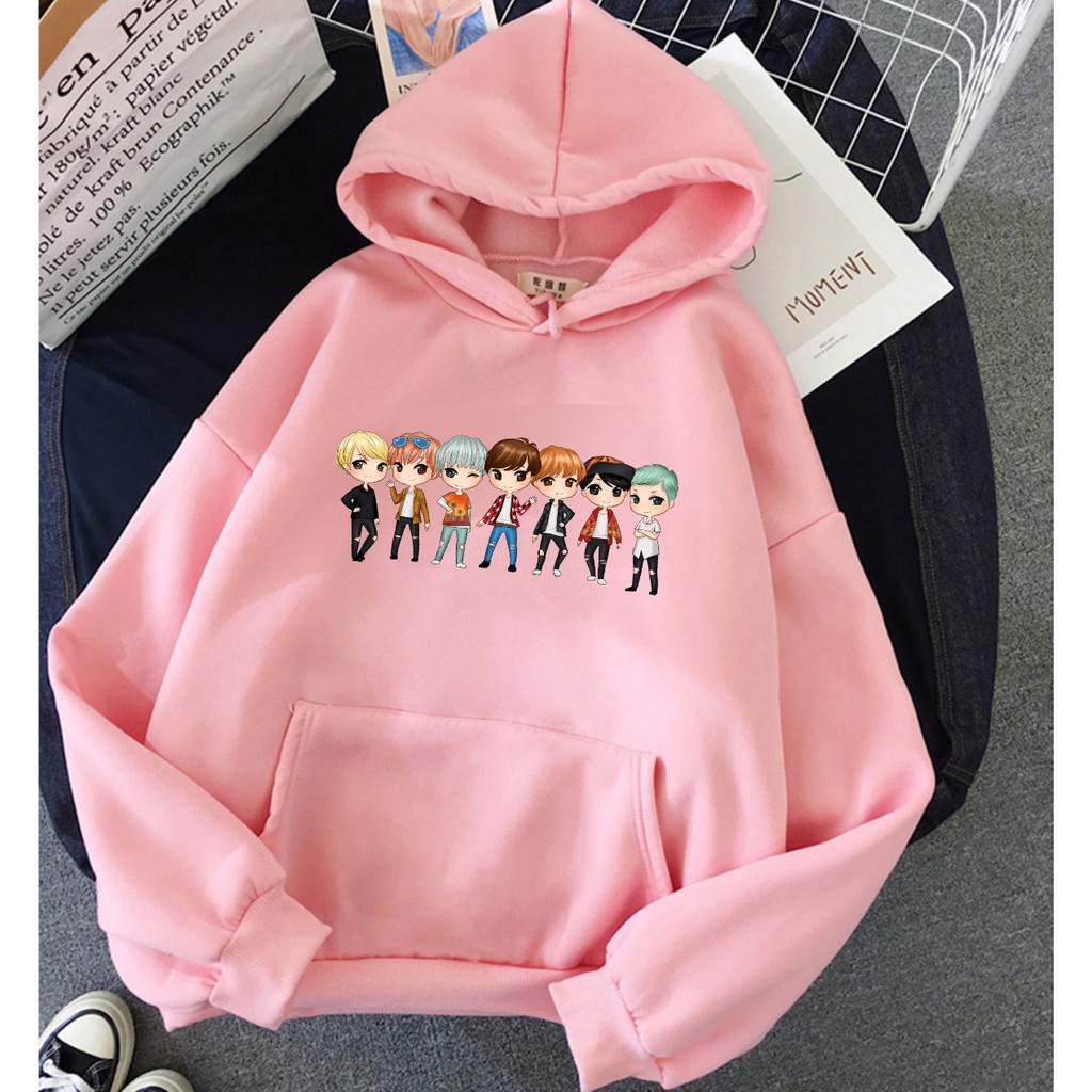 Áo Hoodie Màu Hồng Họa Tiết Hoạt Hình Bts Bt21 Cho Bé