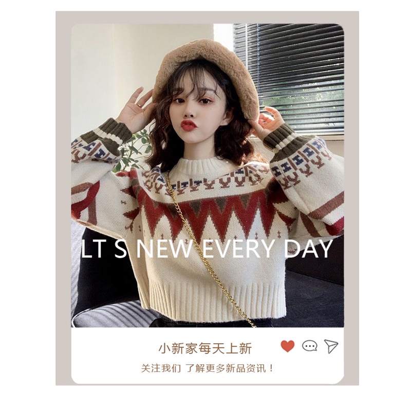 Áo Sweater đỏ dày dáng rộng ngắn phong cách giáng sinh năm mới dành cho cặp đôi