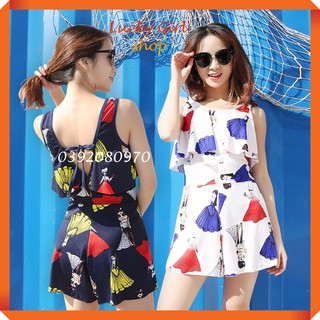 Bikini Bộ Bơi Đồ Bơi Liền Thân Dạng Jumpsuit Hoạ Tiết Dễ Thương Free Size Dưới 60kg - Lucky Girl shop