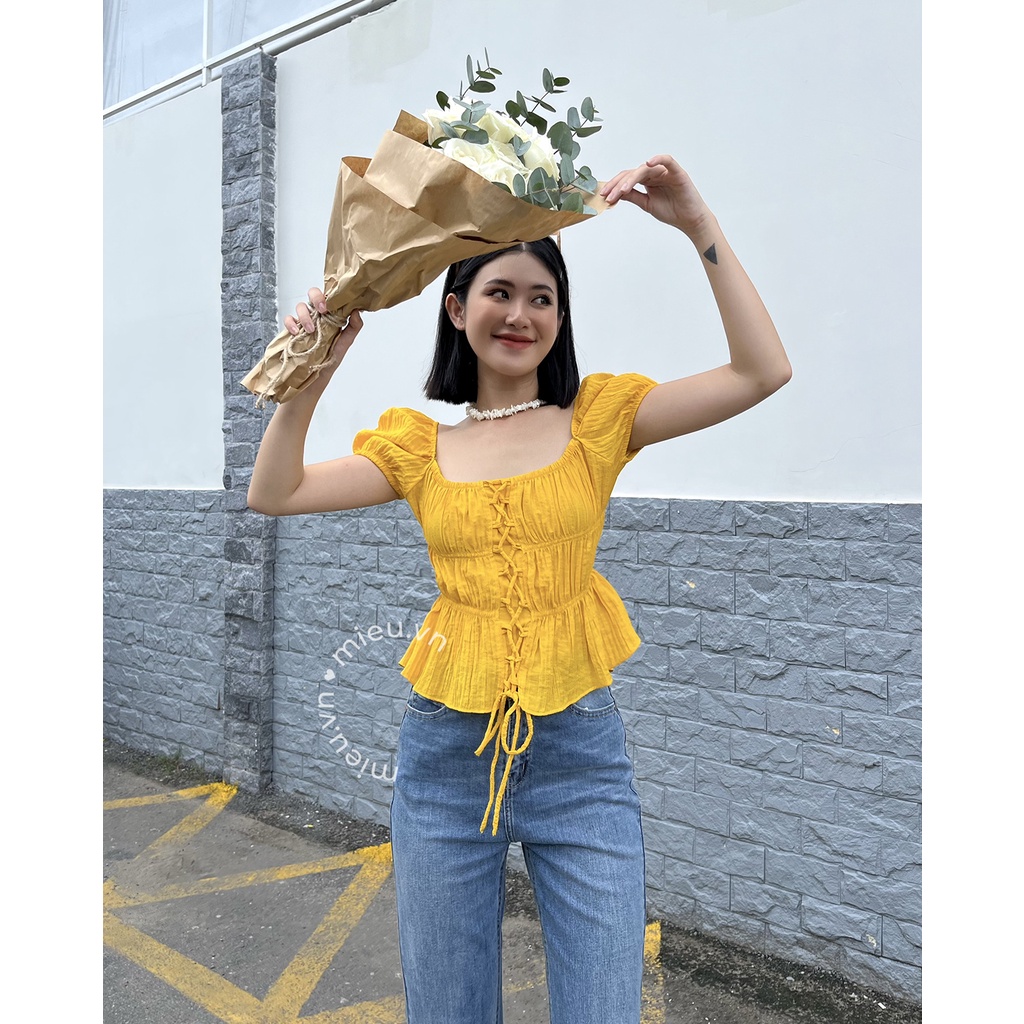 Áo kiểu nữ style công chúa tay phồng cùng thiết kế dây đan chéo trước MIEU - JJL21
