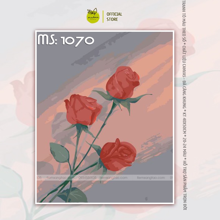 Tranh tô màu số hóa Madoca có khung 40x50cm ba bông hồng trong hoàng hôn tím T1070