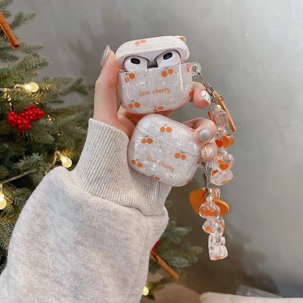 Vỏ Bảo Vệ Hộp Sạc Tai Nghe Bluetooth airpods 1 2 pro 3 Bằng tpu Mềm Gắn Dây Xích Họa Tiết Trái Tim Và Trái Tim Xinh Xắn