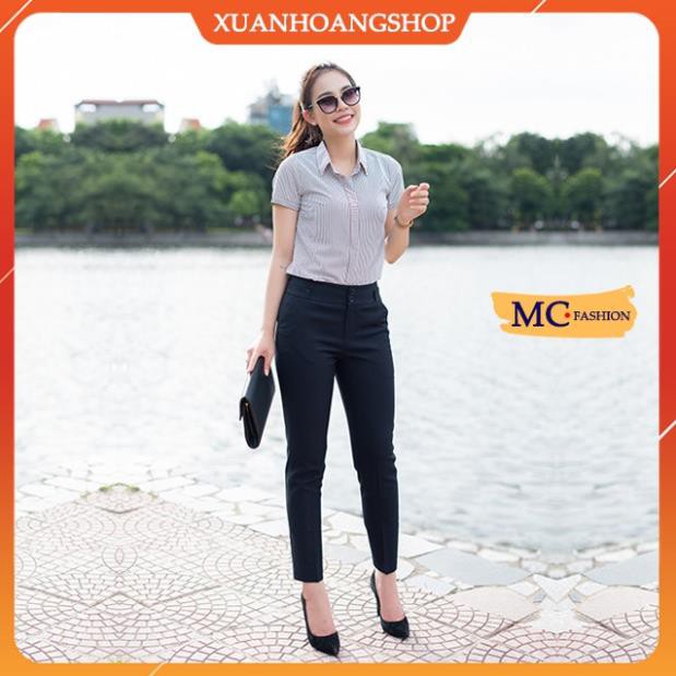 Quần Tây Nữ Công Sở Mc Fashion, Ống Côn, Lưng Cao, Dáng Âu, Màu Đen-Xanh Tím Than Q0248 .