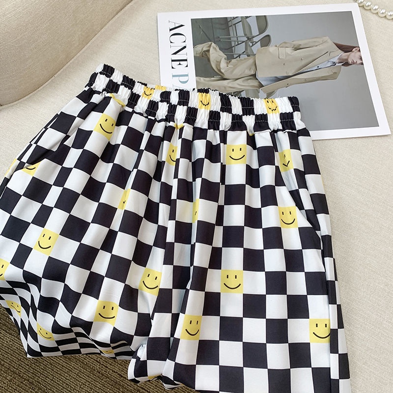Quần Dài Dáng Suông Họa Tiết Mặt Cười Thời Trang Mùa Hè Cho Nữ