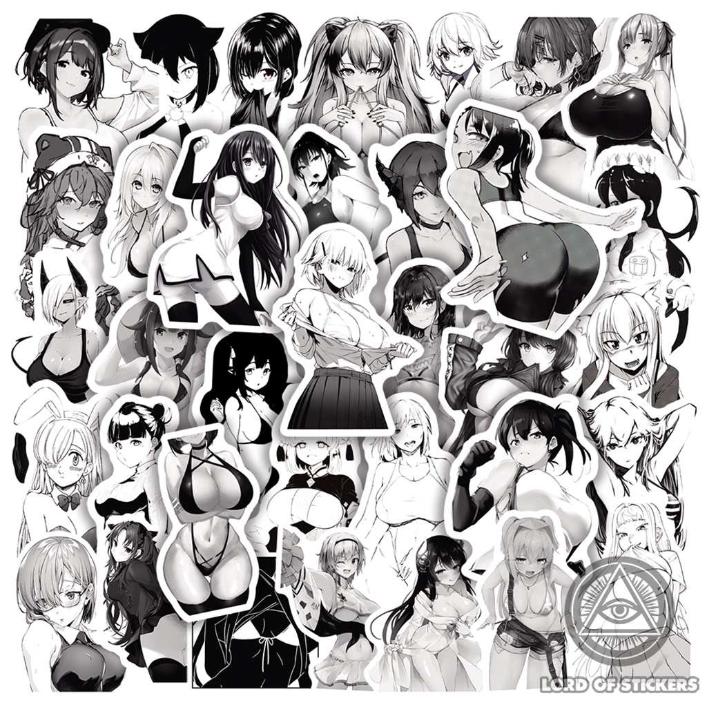Set 100 Hình Dán Sexy Waifu Hentai Ecchi Anime Girl Sticker Đen Trắng Chống Thấm Nước Dán Mũ Bảo Hiểm, Laptop, Vali, Sổ