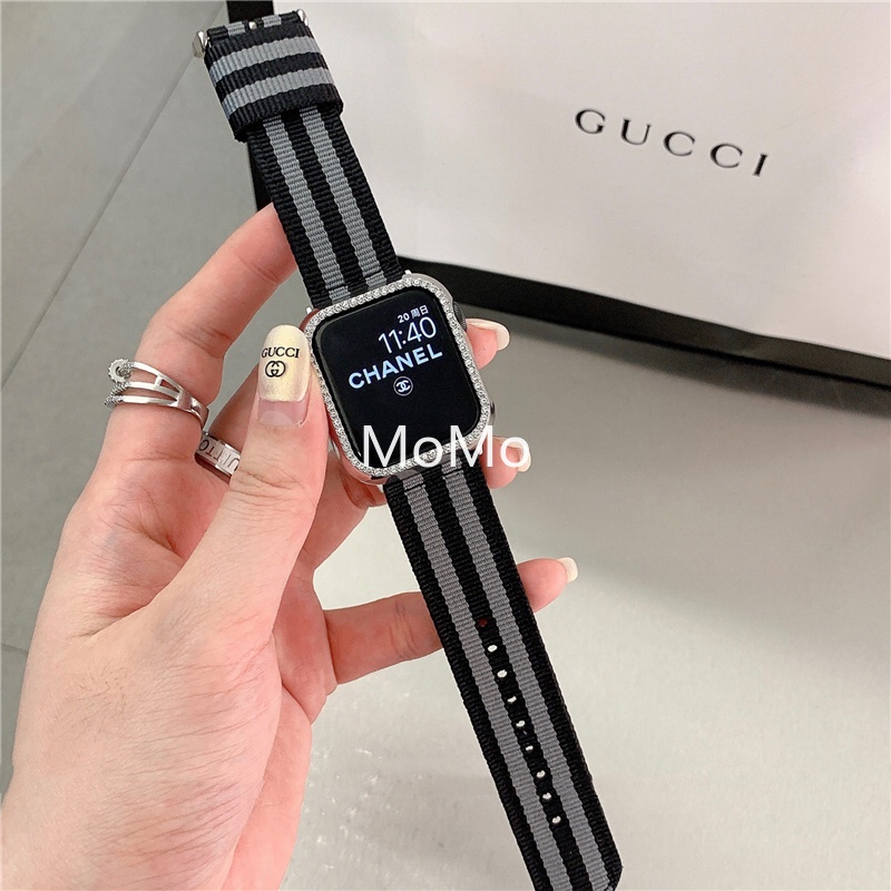Dây Đeo Bằng Vải Canvas Họa Tiết Sọc Cho Đồng Hồ Thông Minh Smart Watch Series 7 6 SE 5 4 3 2 1 41mm 45mm 40mm 44mm 42mm