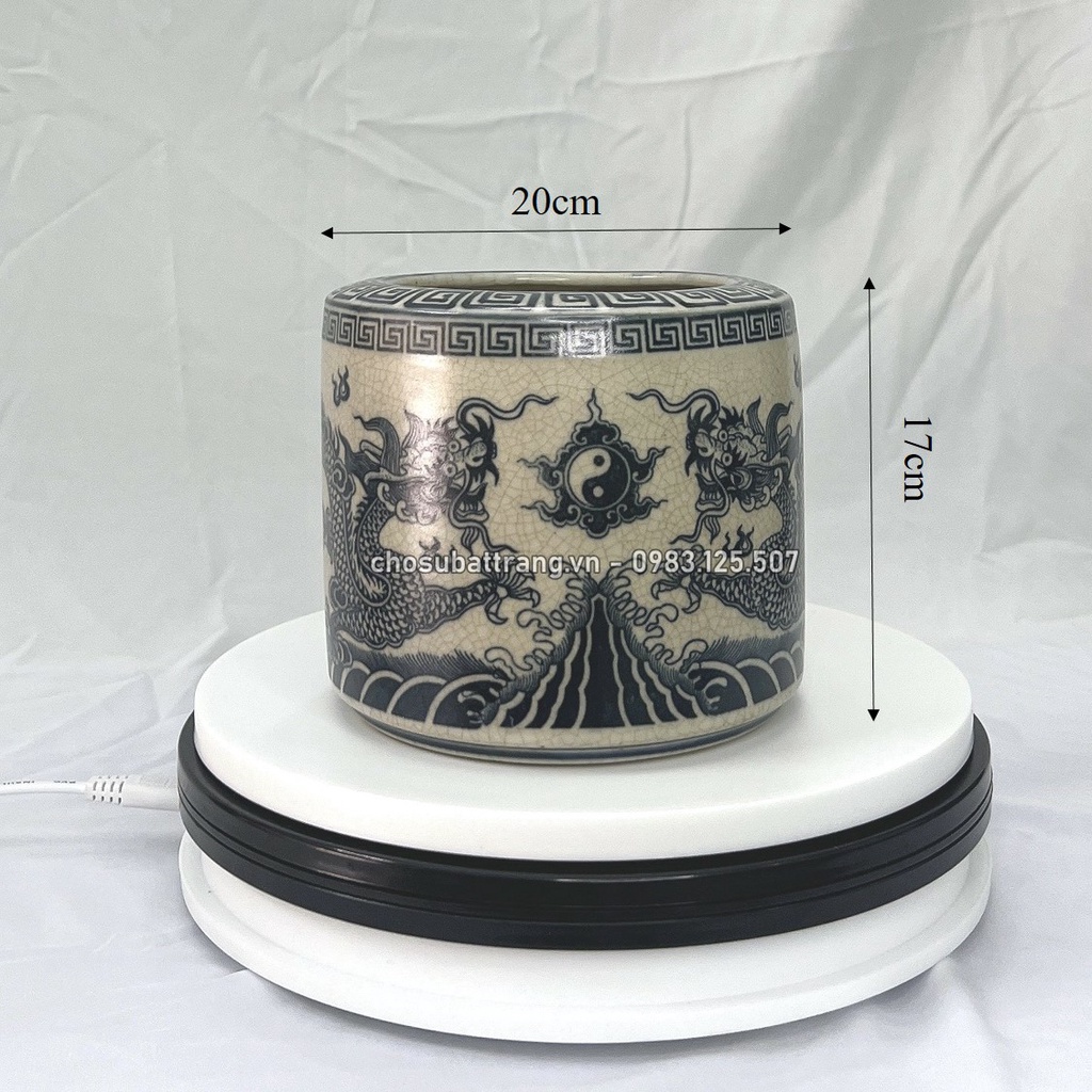 - Bát hương men rạn trơn họa tiết lưỡng long - CHƯA BAO GỒM ĐẾ GỖ
