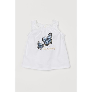 Áo sát nách bướm trắng HM H&M size 2-6, 6-12, 1-2, 2-3, 3-4y_hàng chính hãng authentic