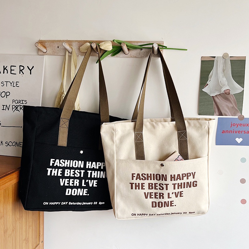 Túi Xách Canvas Cỡ Lớn In Chữ Đơn Giản Thời Trang Cho Nữ