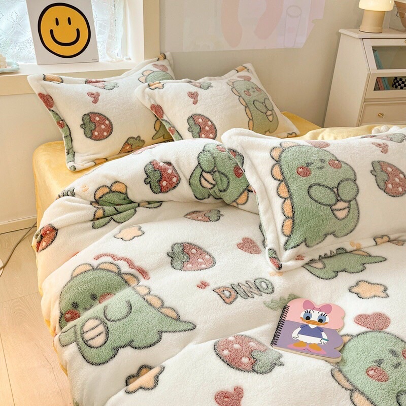 Bộ Vỏ Chăn Ga Gối Nỉ Tuyết Sữa Mềm Mại Dùng Thu Đông Mia Bedding Đủ Kích Thước Giường Nệm